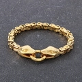 Men's punk byzantine chain bracelet in gold finish with dual snake head charms - Gold (KB151149-Z)