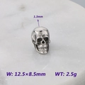 Silver skull bead spacer for DIY bracelets, stainless steel, 12.5x8.5mm with 1.3mm hole - Flat Small Skull (KLJ9092-KJX)