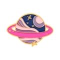 Cartoon cosmic planet enamel brooch with pink and purple space design and gold plating - Dreamy Starry Sky (xz4955)