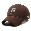 Distressed dark brown baseball cap featuring 3D white F letter embroidery and cotton twill - Adjustable / Coffee