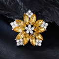 Elegant floral acrylic brooch with yellow crystals and silver metal base pin for women - XD825137-2 Silver Yellow