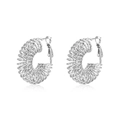 Vintage silver titanium steel spiral hoop earrings with diamond-cut texture on white background - Silver Pair