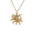 Elegant gold octopus pendant necklace with sparkling crystal inlay on white background - Gold Octopus