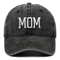 Vintage washed black cotton baseball cap with white MOM embroidery on the front - Adjustable / Black MOM