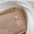 Roze bloemenketting met afmetingen 1.7x3cm en gewichtsspecificaties van 5.8g - Roze Bloem Micro Ingelegde Stijl (F546)
