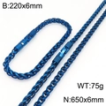 Conjunto de joyas hip-hop azul en acero de titanio con collar y pulsera tejida - Pulsera / Azul