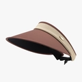 Brown wide brim sun visor with beige straw woven headband and gold metal plate detail - Coffee