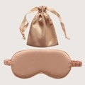 Champagne gold silk satin sleep eye mask and matching drawstring storage pouch set - Champagne
