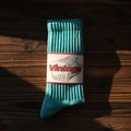 Chaussettes vintage bleues en coton avec texture côtelée sur bois sombre - Taille Unique / Vert Pierre