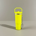 Neon yellow mini tumbler keychain with straw and snap hook for backpack decor - New Portable Fluorescent Yellow