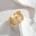 Minimalist gold multi-layer open ring with hammered texture in a professional macro shot - Multi-Layer Hammered Wrap Style (R745-B)