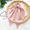 Detailansicht eines rosa Satin-Haargummis mit einer luxuriösen Strass-Schnalle - Strass-Taillenschnalle-Stil / Rosa