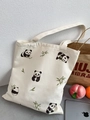 Detail der Panda- und Bambusillustration auf einer beigen Canvas-Einkaufstasche - Bambus Panda