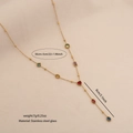 Golden stainless steel Y-shaped necklace with colorful glass charms and size specs - Y-Shaped Round and Square Gemstone Vertical Style (5#)
