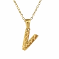 Polished 18K gold stainless steel necklace with textured capital letter V pendant - Letter V / Gold