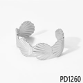 Silver ocean style seashell link open bangle bracelet for women in minimalist style - Shell Shape Style (PD1260) / Silver