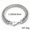 Silver stainless steel cuban link bracelet with lobster clasp, size 220x9.5mm and 33g weight - Style D 9.5mm x 220mm