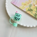 Green bubble tea shaped silicone straw topper for Stanley cups and reusable straws - Milk Tea Cup-Green / 10mm