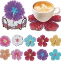 DIY Hibiscus diamond painting coasters set of 10 with metal holder and colorful rhinestones - XIN006 Hibiscus Flower / No Stand/OPP Bag