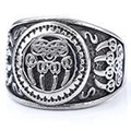 Macro shot of vintage silver viking ring with bear paw totem and celtic tribal patterns - Bear Claw Tribal Totem Antique Silver (22306)