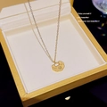 Golden titanium steel necklace featuring a Ruyi lock pendant with Fu character engraving - X676 Ruyi Lock Fu Character