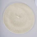 Classic oatmeal knitted wool beret with textured finish and decorative top stem - M / Beige