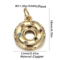 Gold-plated copper donut charm pendant with colorful cubic zirconia stones and 18mm height - Six-color Stone Donut (CX149-01)