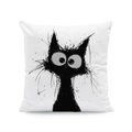 Detailed view of hand-drawn cartoon cat print on a high-quality white square cushion cover - Simple Illustration Cat