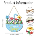 Targa per porta a forma di ombrello blu con fiori primaverili e scritta Hello Spring - Stile Bouquet Fiori Ombrello Blu (Y26Y90078_Q)