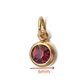 6mm gold-plated circular birthstone pendant with faceted red crystal for DIY jewelry - [Jump Ring] January Dark Red