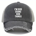 Cappello trucker vintage grigio antracite con visiera rovinata e stampa I'M BOB DOING BOB THINGS - Taglia unica / Grigio