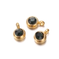 Close-up of golden stainless steel hoop earrings with deep green zircon charms - 10 Pieces per Pack / Gold Border Dark Green Stone