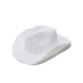 Dettaglio del cappello da cowboy in paglia bianca con paillettes dorate e tesa larga - M (56-58cm) / Bianco