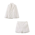 Conjunto blanco de dos piezas con blazer bordado calado y pantalones cortos festoneados - XS / Conjunto a juego (Top + Pantalón corto) / Blanco