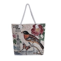 Beige canvas shoulder bag with vintage Big Ben print and white rope handles - Butterfly & Bird