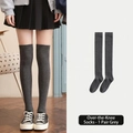Dark grey over-the-knee cotton socks for women featuring ribbed cuffs and a slim fit - One Size / Solid Over Knee Socks - Grey