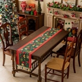 Green Christmas table runner with red tassel fringe and festive tree jacquard patterns - Green Christmas Teacup With Green Tassels (do Not Machine Wash)