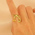 Irregular fluid lava style 18K gold plated stainless steel open ring for women - 18K Gold Irregular Fluid (4532)