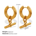 Boucles d'oreilles créoles dorées en acier inoxydable avec pendentif en T - EH802 Boucles d'Oreilles Dorées