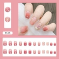 Pink gradient press-on nails with glitter outlines and rhinestone accents set of 24 - R515 Gradient Blush (Glue Type)