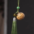 Exquisite sandalwood lotus pendant featuring wooden carvings and dark green silk tassels - Peony Lotus (35) / Approx. 2.5x2.5cm (With 1 Bottle of Aroma Pills) / Green Sandalwood