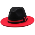 Dettaglio del cappello fedora classico nero e rosso con nastro a righe e tesa - Nero Patchwork Rosso (02)