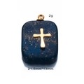 Rectangle blue natural stone pendant with gold sun cross inlay, 21.5mm x 13mm size - Black Cross (Square)