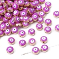 Flat round purple evil eye charms with gold edges for DIY jewelry making and earrings - 10 Pieces Pack / Gold Edge - Purple