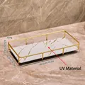 Bandeja rectangular de metal dorado para cosméticos con base UV de mármol blanco - Pequeño Oro Blanco (Tablero UV)