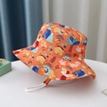 Detail of orange kids sun hat with cartoon dinosaur print and white adjustable chin strap - Size 52 Approx. 2-5 Years / Orange Forest Dinosaur