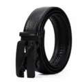 Cinturón de hombre en cuero genuino negro con hebilla automática elegante para estilo diario. - Estilo 10
