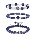 Three deep blue lapis lazuli beaded bracelets with rectangle stones and silver charms - Three-Piece Set / Lapis Blue