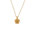 18K gold plated necklace with green stone flower pendant on a wavy water chain - Vintage Concentric Flower Pendant Necklace - Gold - Green Zircon