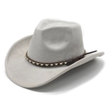 Detail of light gray suede cowboy hat featuring a brown leather band with cross-stitch - M(56-58cm) / Gray (Suede)